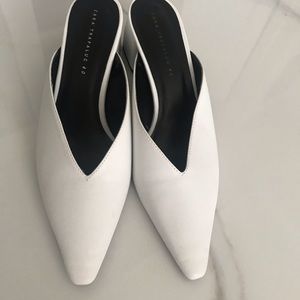 Zara white pointy toe mules, block heel
